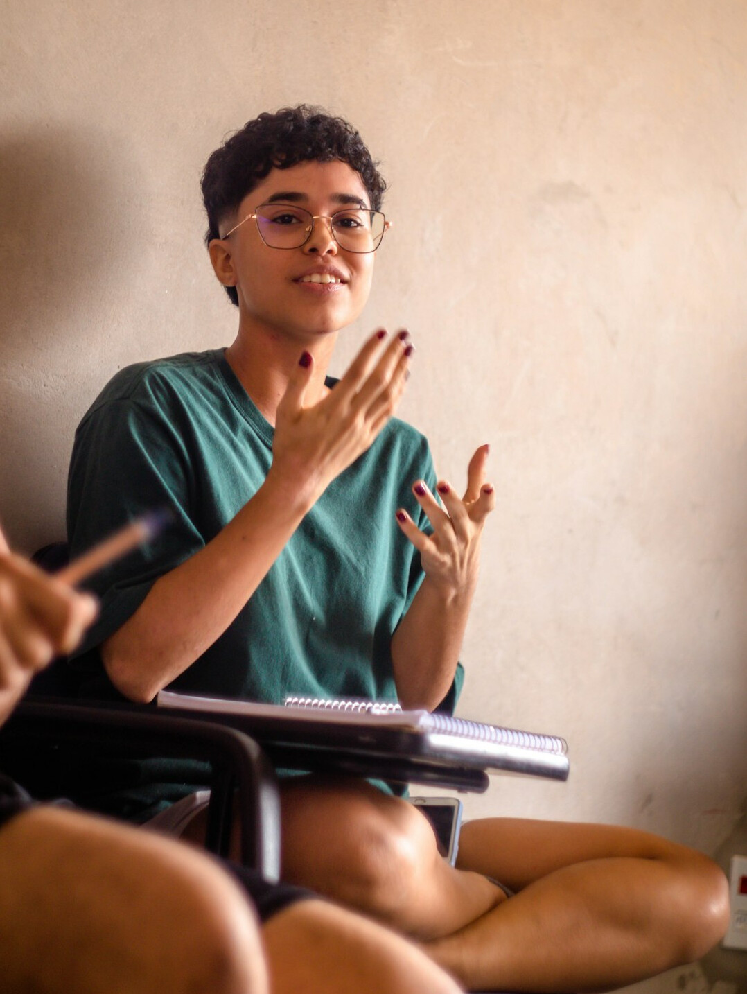 person speaking confidently in meeting